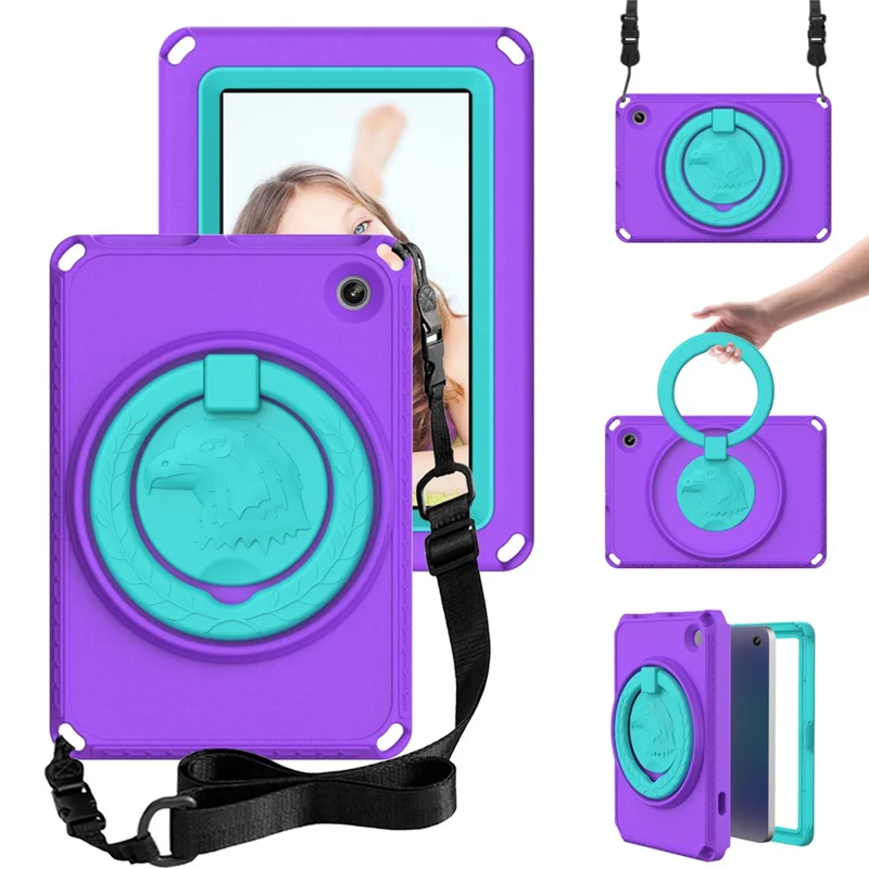 For Amazon Fire 7 (2022) Protective EVA Case with Shoulder Strap, Waterproof Screen Film - Purple