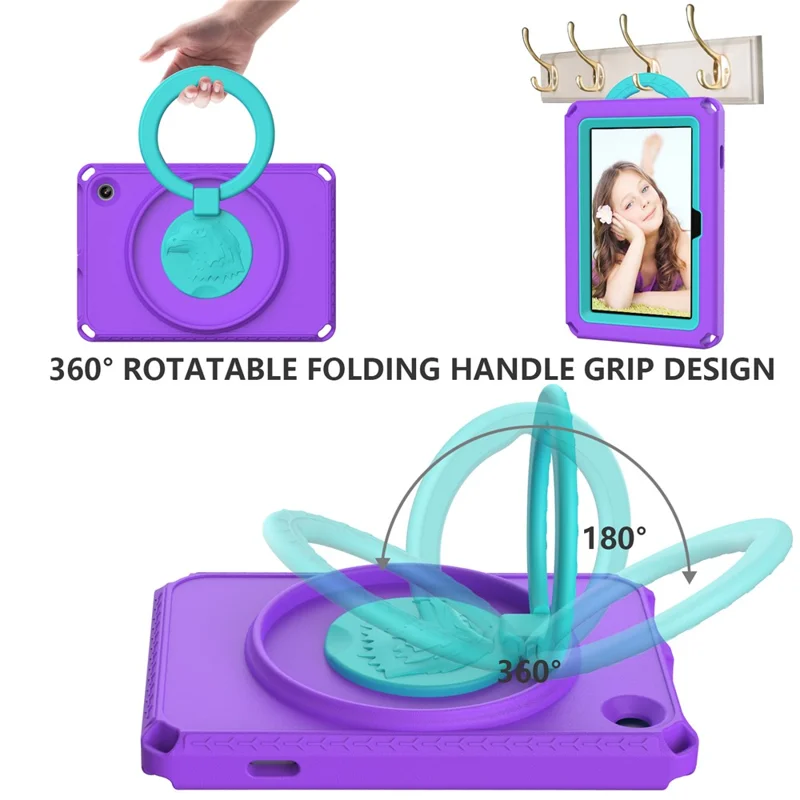 For Amazon Fire 7 (2022) Protective EVA Case with Shoulder Strap, Waterproof Screen Film - Purple