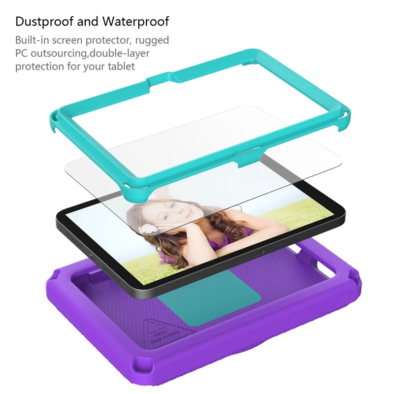 For Amazon Fire 7 (2022) Protective EVA Case with Shoulder Strap, Waterproof Screen Film - Purple