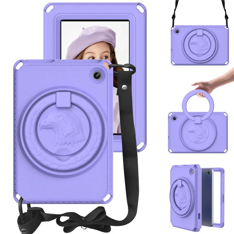 For Amazon Fire 7 (2022) Case with Shoulder Strap  /  Waterproof Screen Protector EVA Tablet Case - Light Purple