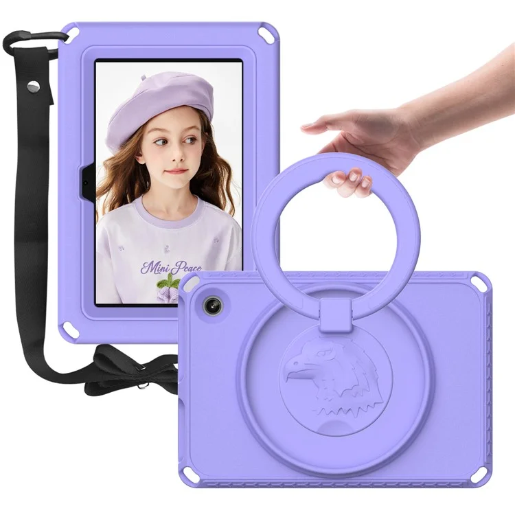 For Amazon Fire 7 (2022) Case with Shoulder Strap  /  Waterproof Screen Protector EVA Tablet Case - Light Purple