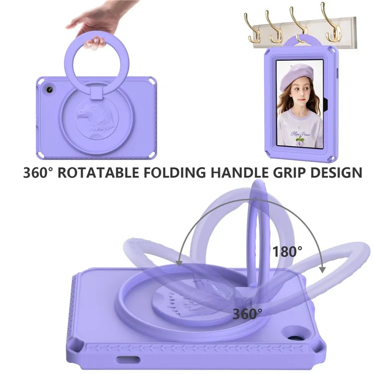 For Amazon Fire 7 (2022) Case with Shoulder Strap  /  Waterproof Screen Protector EVA Tablet Case - Light Purple