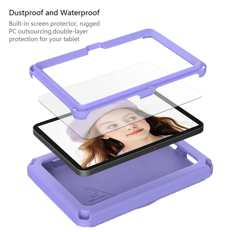 For Amazon Fire 7 (2022) Case with Shoulder Strap  /  Waterproof Screen Protector EVA Tablet Case - Light Purple