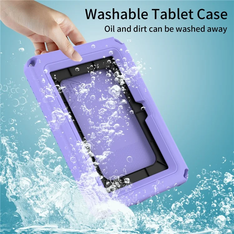 For Amazon Fire 7 (2022) Case with Shoulder Strap  /  Waterproof Screen Protector EVA Tablet Case - Light Purple