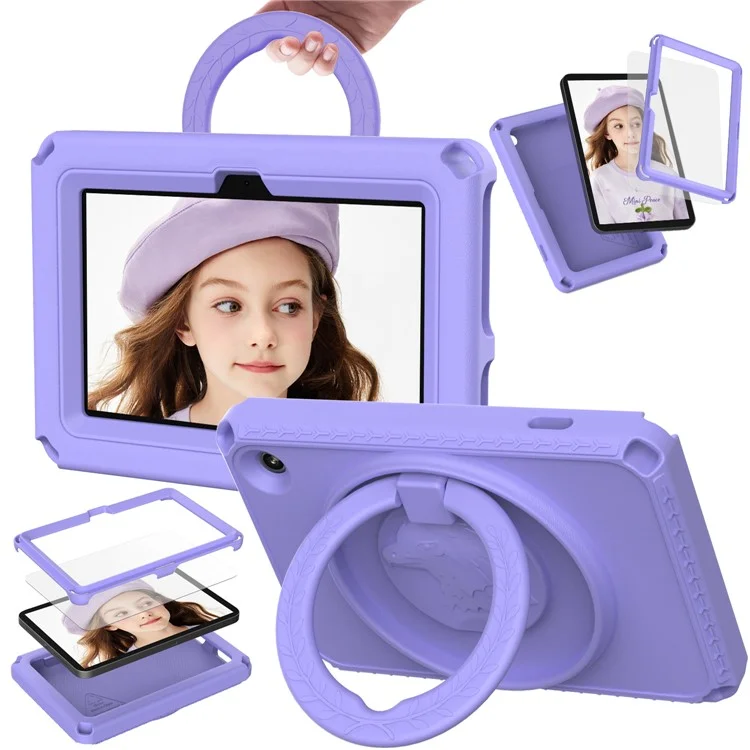 For Amazon Fire 7 (2022) Case with Shoulder Strap  /  Waterproof Screen Protector EVA Tablet Case - Light Purple