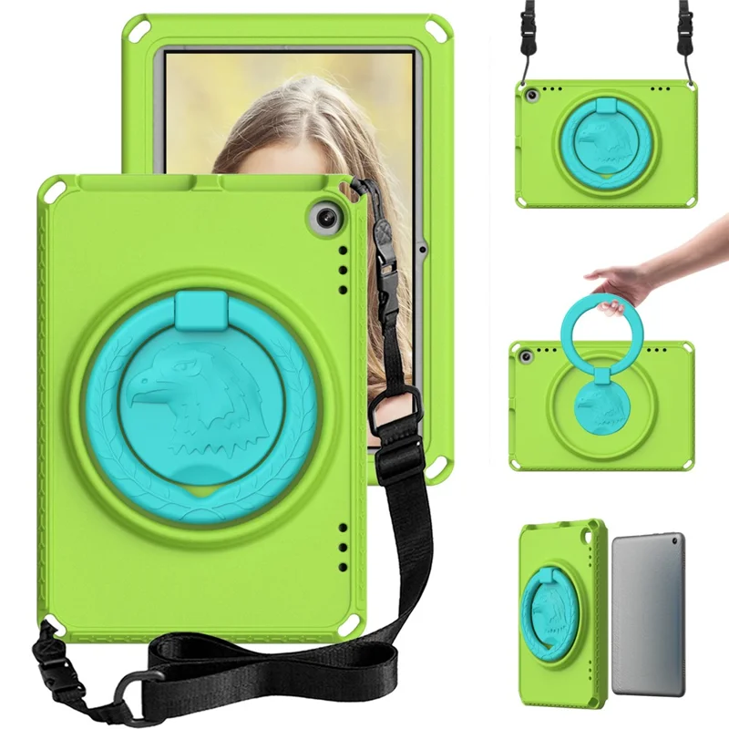 For Amazon Fire HD 8 (2022) / (2020) Shockproof EVA Case with Shoulder Strap, Waterproof Screen Protector - Green