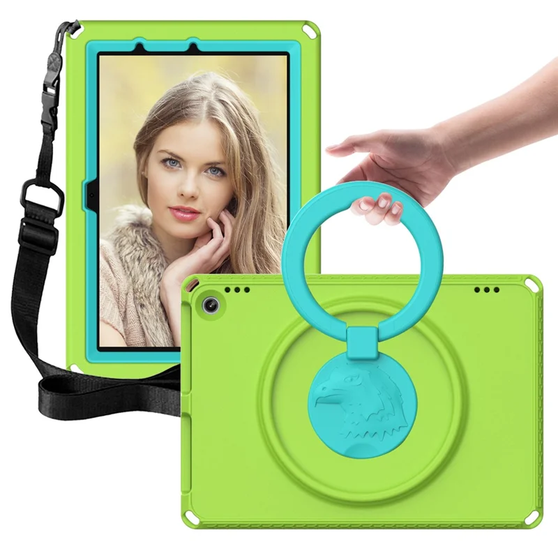 Hard EVA Case for Amazon Fire HD 10 (2021) Protective Cover with Shoulder Strap, Screen Film - Green