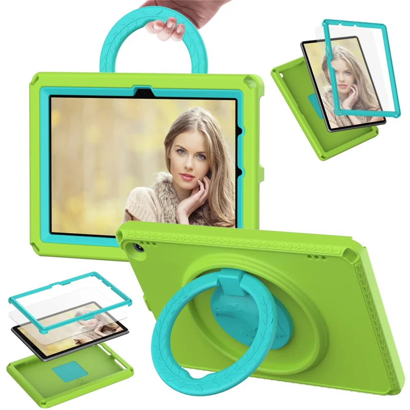 Hard EVA Case for Amazon Fire HD 10 (2021) Protective Cover with Shoulder Strap, Screen Film - Green