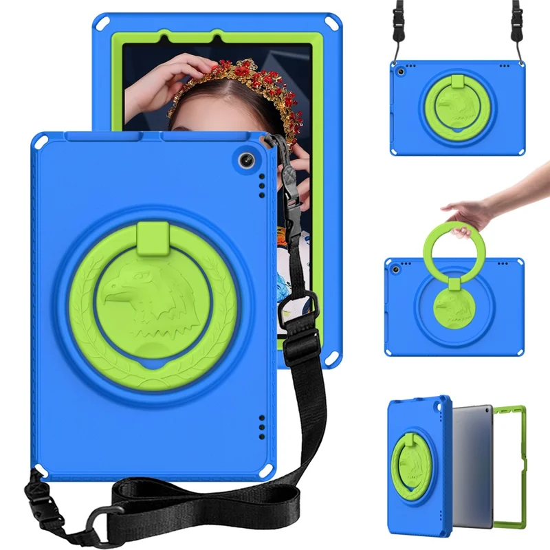 Hard EVA Case for Amazon Fire HD 10 (2021) Protective Cover with Shoulder Strap, Screen Film - Blue