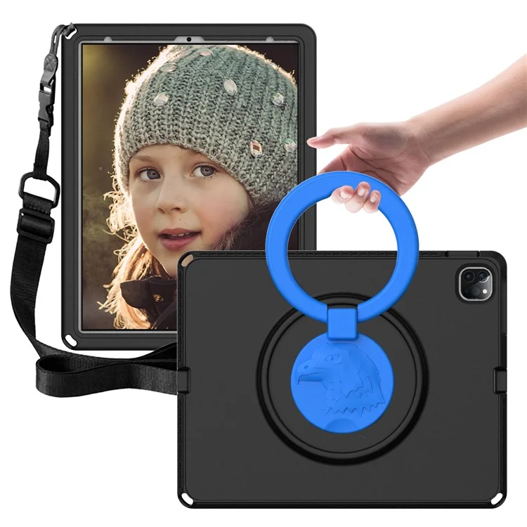 For iPad Pro Pro 13 (2024) / Air 13 (2025) / (2024) / 12.9 (2022) / (2021) / (2020) / (2018) EVA Case with Shoulder Strap, Screen Film - Black