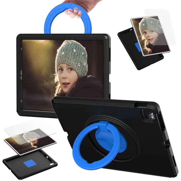 For iPad Pro Pro 13 (2024) / Air 13 (2025) / (2024) / 12.9 (2022) / (2021) / (2020) / (2018) EVA Case with Shoulder Strap, Screen Film - Black
