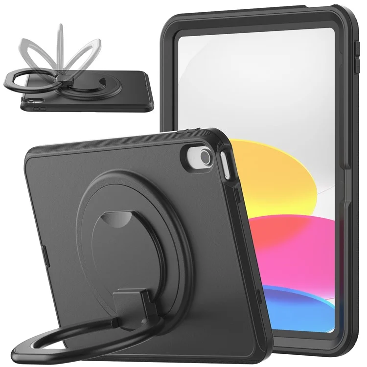 For iPad (2025) / 10.9 (2022) PC + TPU Tablet Case 360-degree Rotating Kickstand Hand Grip Protective Cover - Black