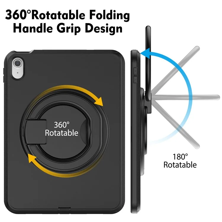 For iPad (2025) / 10.9 (2022) PC + TPU Tablet Case 360-degree Rotating Kickstand Hand Grip Protective Cover - Black
