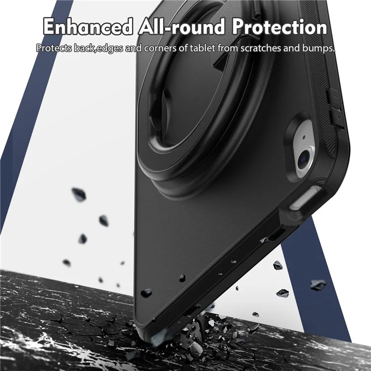 For iPad (2025) / 10.9 (2022) PC + TPU Tablet Case 360-degree Rotating Kickstand Hand Grip Protective Cover - Black