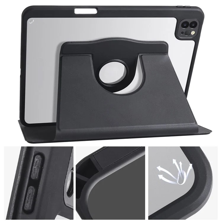 Para iPad Pro 11 (2020) / (2021) / (2022) / iPad Air 11 (2024) / Air (2022) / (2020) Kickstand Tablet Case PU Leather Cover - Black