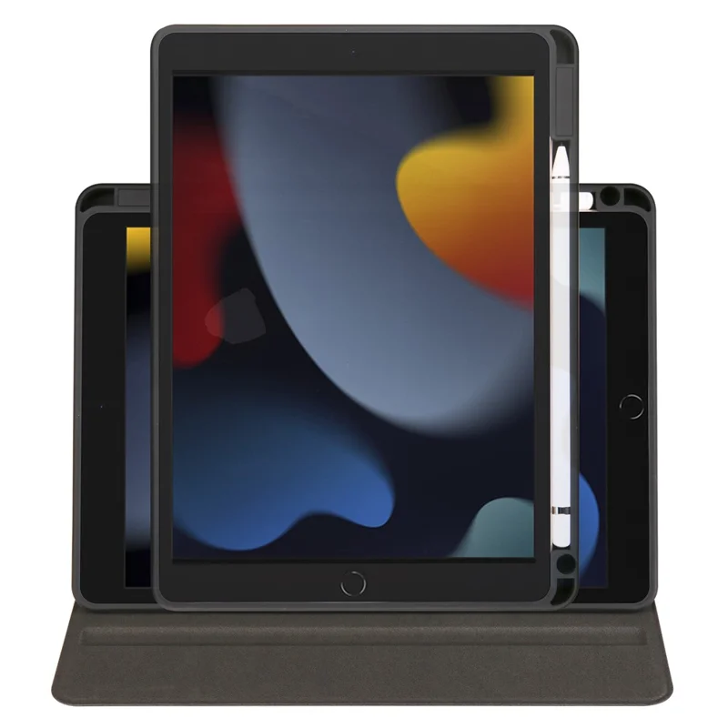 Für Ipad 10.2 (2021) /(2020) /(2019) Smart Tablet Case PU Leder + Acryl Rotary Kickstand Cover - Schwarz