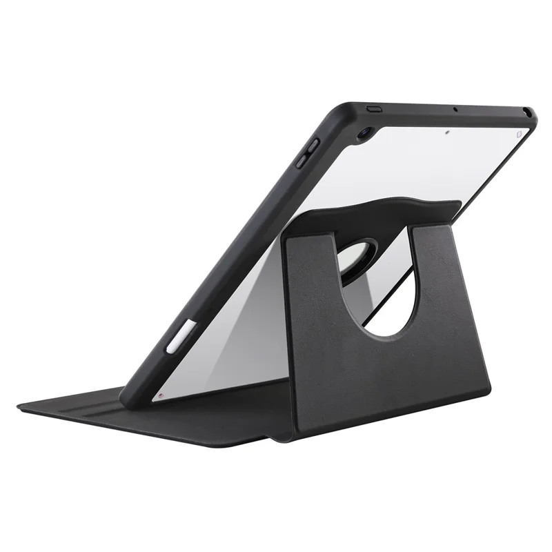 Pour Ipad 10.2 (2021) / (2020) / (2019) Case de Tablette Intelligente pu Leather + Acrylique Rotary Kickstand - Noir