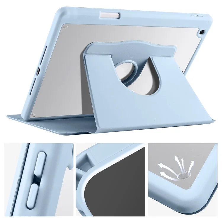 Para Ipad 10.2 (2021) /(2020) /(2019) Caso de Tablet Inteligente PU Couro + Tampa do Kickstand Rotativa Acrílica - Bebê Azul