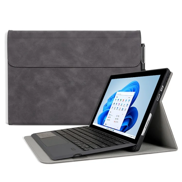 For Microsoft Surface Pro 4 / 5 / 6 / 7 PU Leather Tablet Case Stand Keyboard Cover with Pen Loop Holder - Black