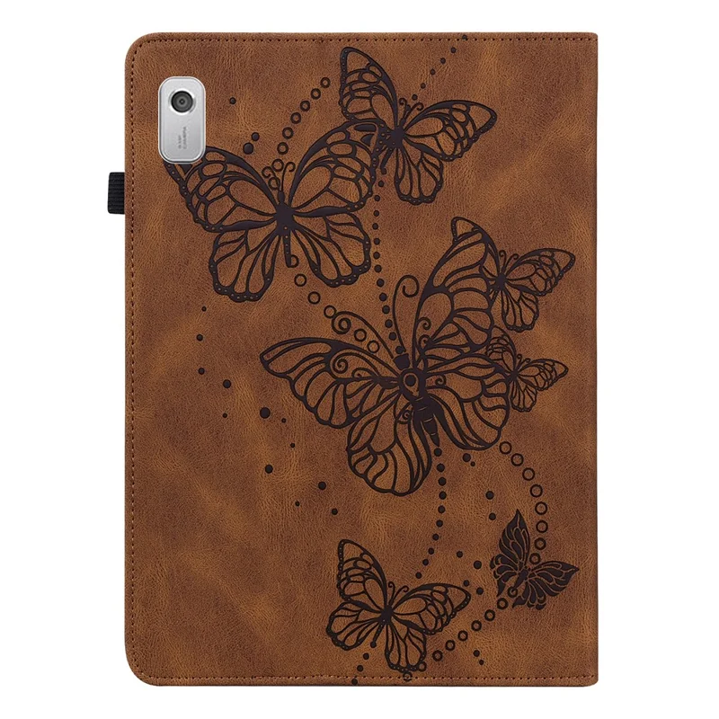 For Lenovo Tab M9 TB-310FU PU Leather Butterfly Imprinted Tablet Stand Cover Card Holder Shockproof Case - Brown