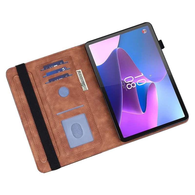 For Lenovo Tab M9 TB-310FU PU Leather Butterfly Imprinted Tablet Stand Cover Card Holder Shockproof Case - Brown