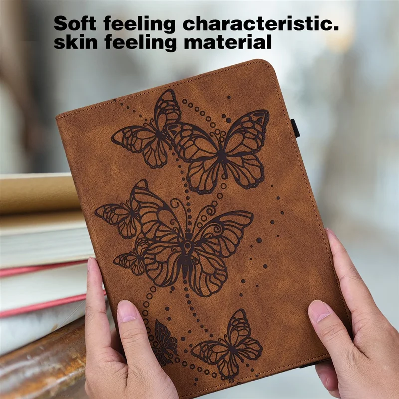 For Lenovo Tab M9 TB-310FU PU Leather Butterfly Imprinted Tablet Stand Cover Card Holder Shockproof Case - Brown