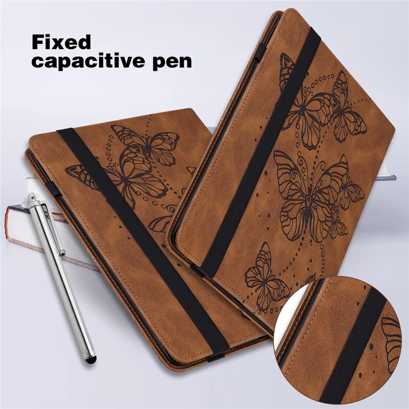 For Lenovo Tab M9 TB-310FU PU Leather Butterfly Imprinted Tablet Stand Cover Card Holder Shockproof Case - Brown