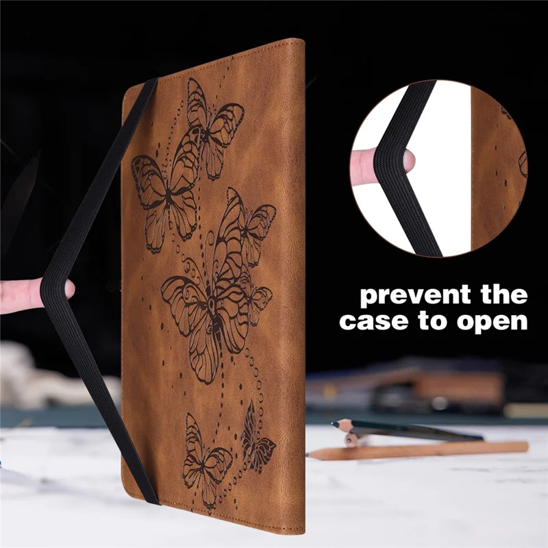 For Lenovo Tab M9 TB-310FU PU Leather Butterfly Imprinted Tablet Stand Cover Card Holder Shockproof Case - Brown