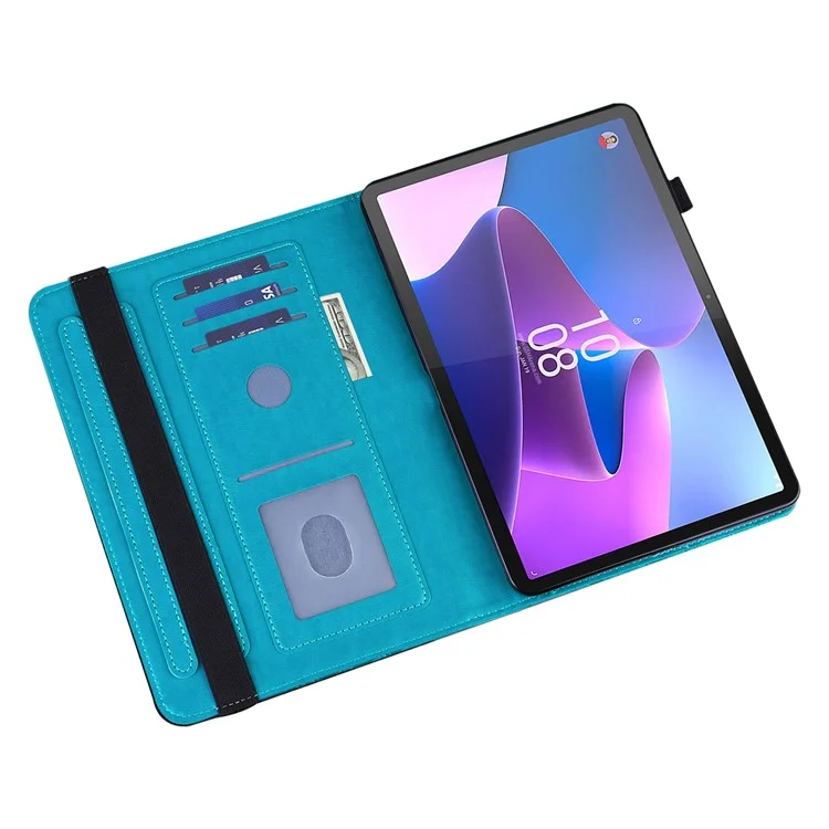 For Lenovo Tab P11 Gen 2 Butterfly Imprinted PU Leather Tablet Stand Cover Drop-proof Case with Card Slots - Blue