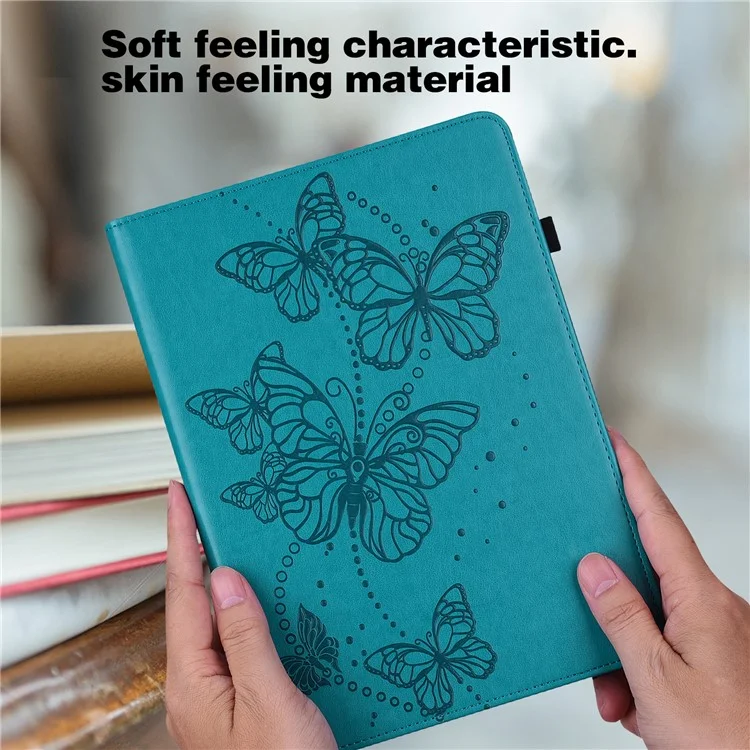 For Lenovo Tab P11 Gen 2 Butterfly Imprinted PU Leather Tablet Stand Cover Drop-proof Case with Card Slots - Blue