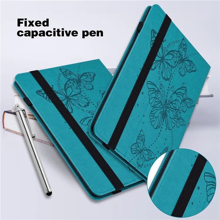 For Lenovo Tab P11 Gen 2 Butterfly Imprinted PU Leather Tablet Stand Cover Drop-proof Case with Card Slots - Blue