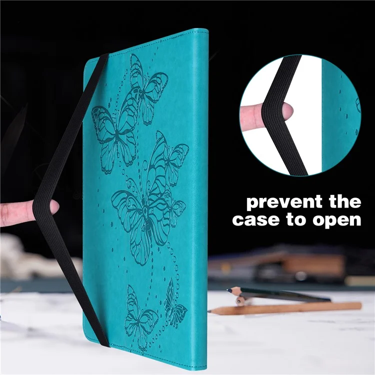 For Lenovo Tab P11 Gen 2 Butterfly Imprinted PU Leather Tablet Stand Cover Drop-proof Case with Card Slots - Blue