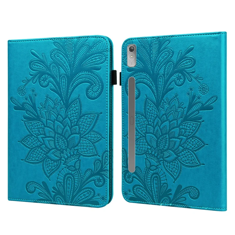 For Lenovo Tab P11 Pro Gen 2 Flower Imprinting PU Leather Tablet Case Drop-proof Wallet Stand Cover - Blue