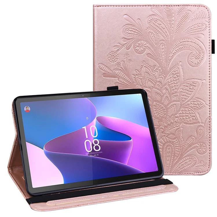 Pour Lenovo Tab P11 Gen 2 Flower Imprinting Drop-proof Tablet Cover PU Leather Wallet Case with Stand - Rose Gold