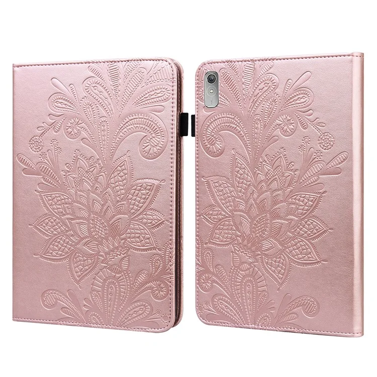 Pour Lenovo Tab P11 Gen 2 Flower Imprinting Drop-proof Tablet Cover PU Leather Wallet Case with Stand - Rose Gold