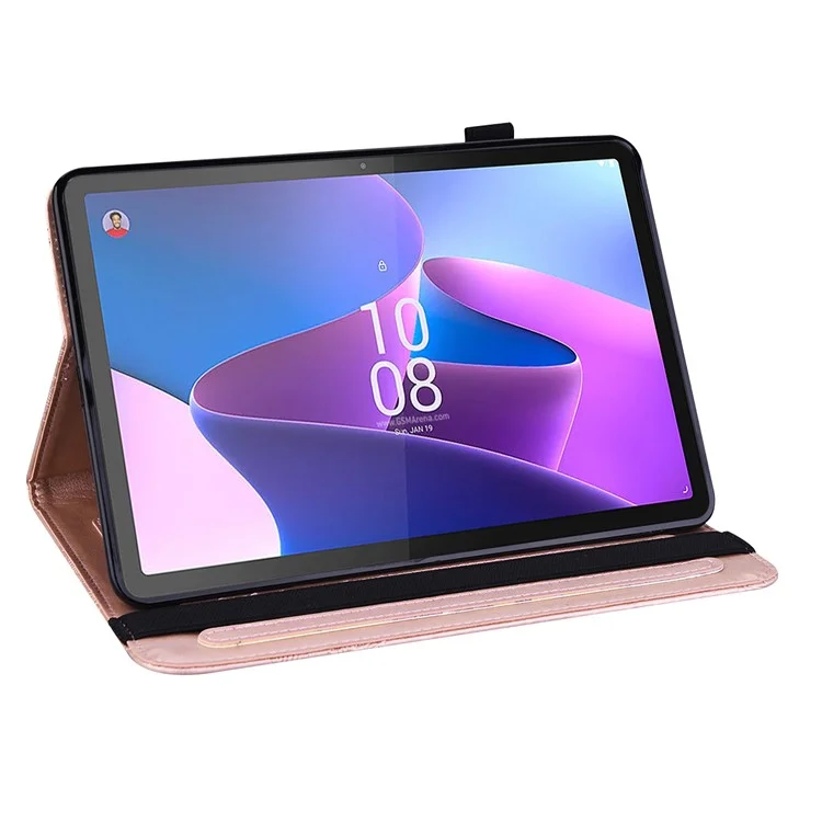 Pour Lenovo Tab P11 Gen 2 Flower Imprinting Drop-proof Tablet Cover PU Leather Wallet Case with Stand - Rose Gold