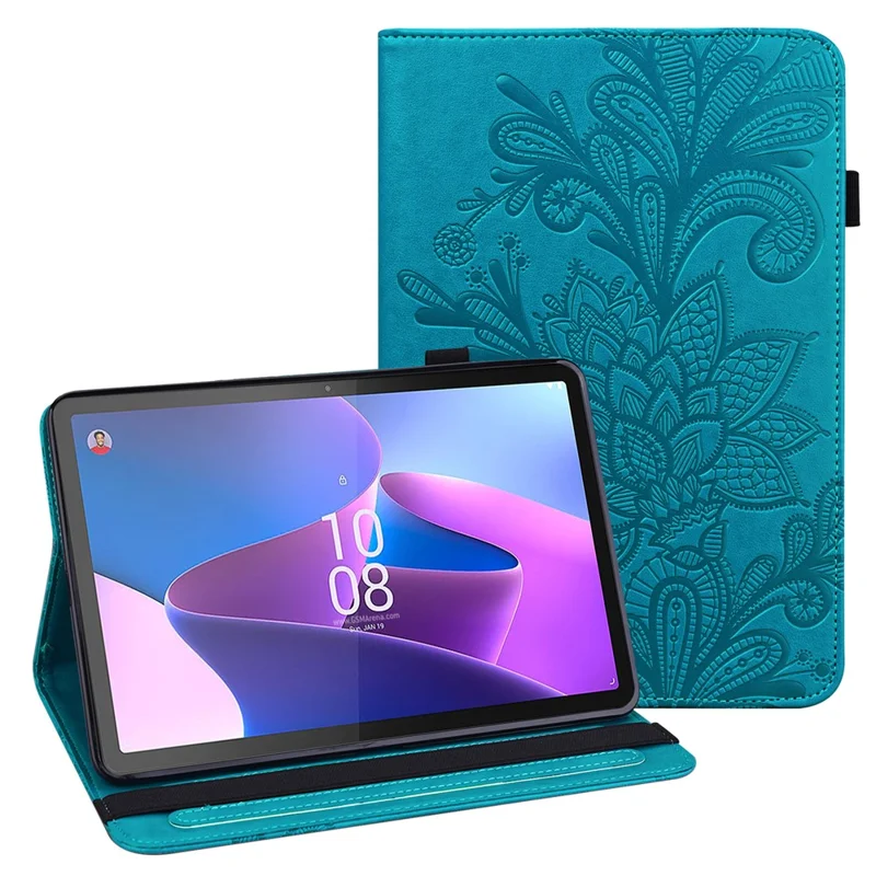 For Lenovo Tab P11 Gen 2 Flower Imprinting Drop-proof Tablet Cover PU Leather Wallet Case with Stand - Blue