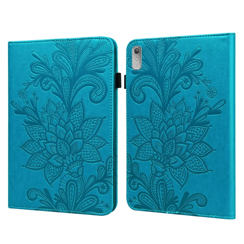 For Lenovo Tab P11 Gen 2 Flower Imprinting Drop-proof Tablet Cover PU Leather Wallet Case with Stand - Blue