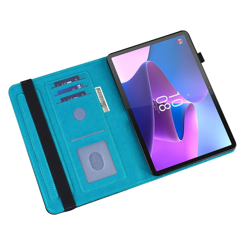 For Lenovo Tab P11 Gen 2 Flower Imprinting Drop-proof Tablet Cover PU Leather Wallet Case with Stand - Blue
