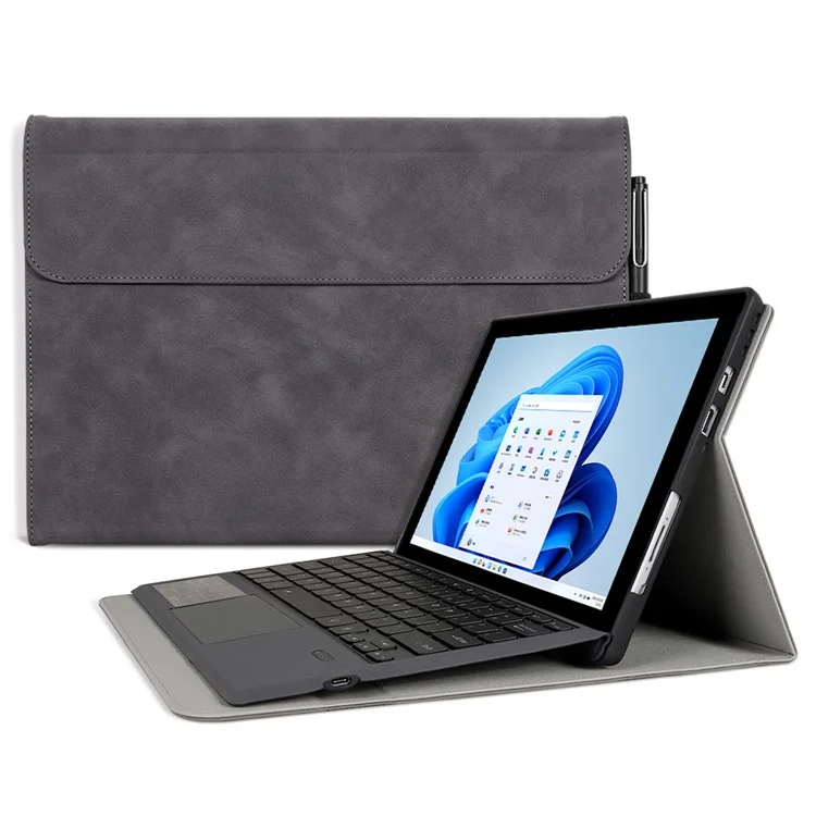 For Microsoft Surface Pro 9 PU Leather Keyboard Case Adjustable Stand Anti-drop Tablet Cover - Grey