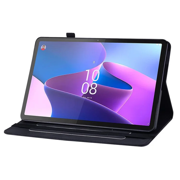 Étui pour Lenovo Tab P11 Gen 2 Tablette, en cuir PU, avec support, poche zippée, fente pour carte - Noir