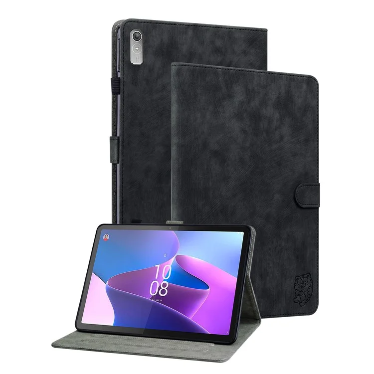 For Lenovo Tab P11 Gen 2 PU Leather Case Cute Tiger Pattern Stand Tablet Protective Sleeve Smart Cover - Black