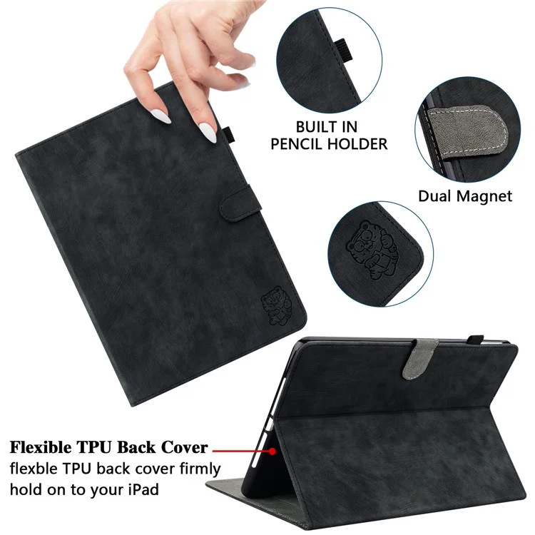 For Lenovo Tab P11 Gen 2 PU Leather Case Cute Tiger Pattern Stand Tablet Protective Sleeve Smart Cover - Black
