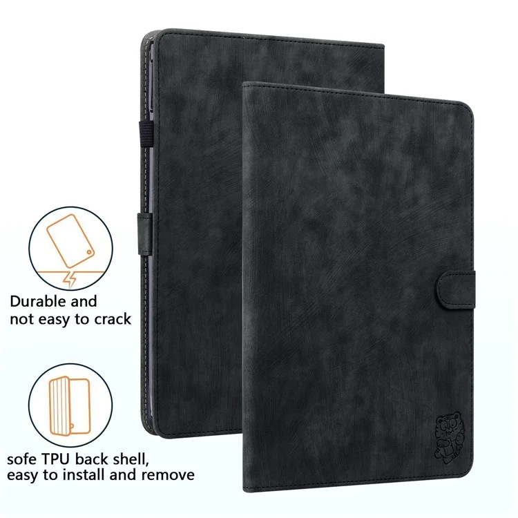 For Lenovo Tab P11 Gen 2 PU Leather Case Cute Tiger Pattern Stand Tablet Protective Sleeve Smart Cover - Black