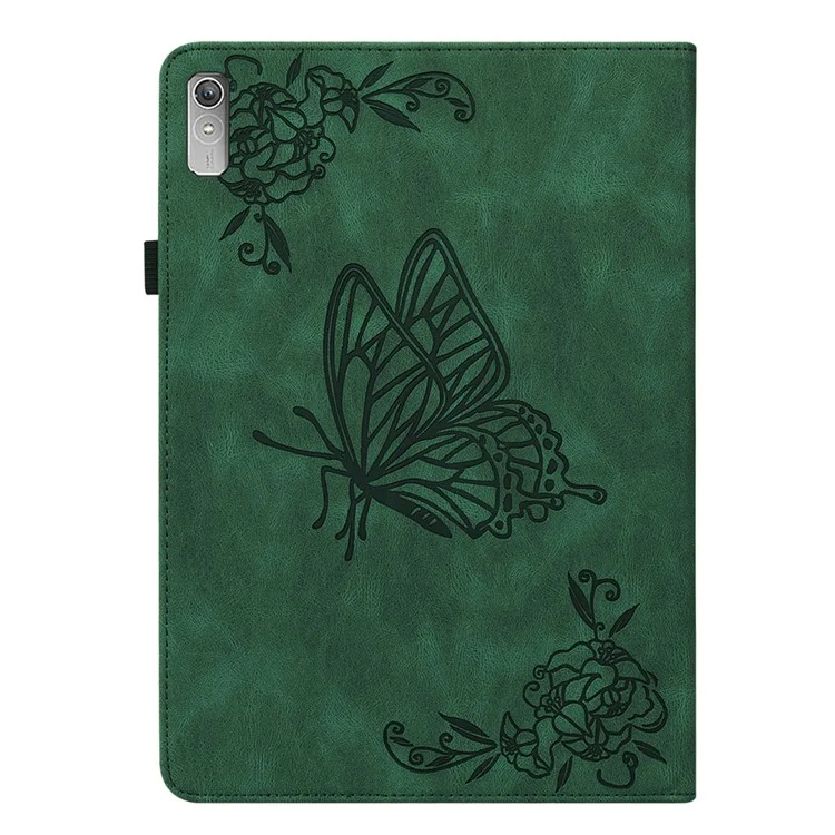 Pour le Lenovo Tab P11 Gen 2 Étui antichoc avec papillon Fleur imprimée Couverture en cuir avec fente pour carte - Vert