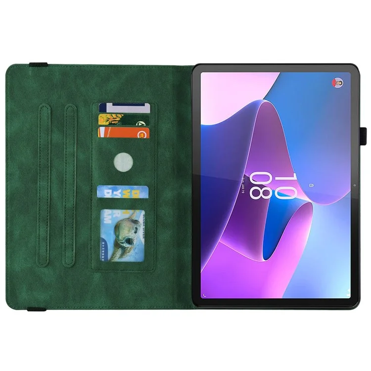 Pour le Lenovo Tab P11 Gen 2 Étui antichoc avec papillon Fleur imprimée Couverture en cuir avec fente pour carte - Vert