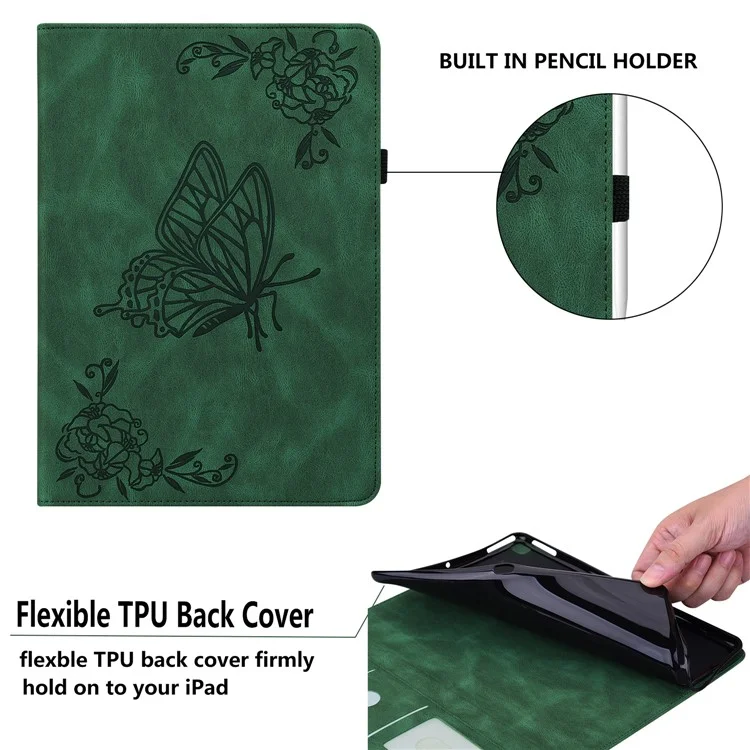 Pour le Lenovo Tab P11 Gen 2 Étui antichoc avec papillon Fleur imprimée Couverture en cuir avec fente pour carte - Vert