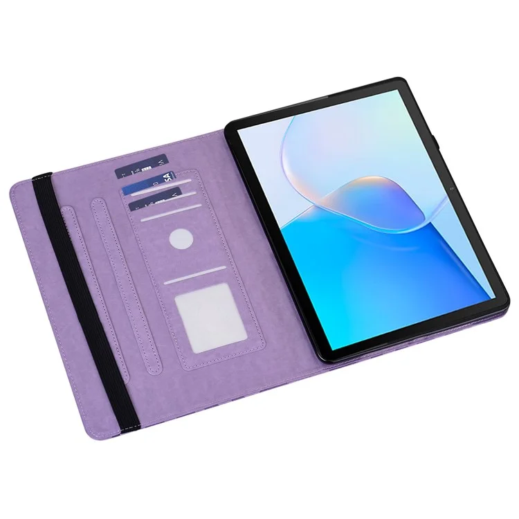 Para Huawei MatePad SE 10.4 polegadas Capa à prova de choque Árvore Cervo Impresso Suporte Capa de Couro com Slots para Cartões - Roxo