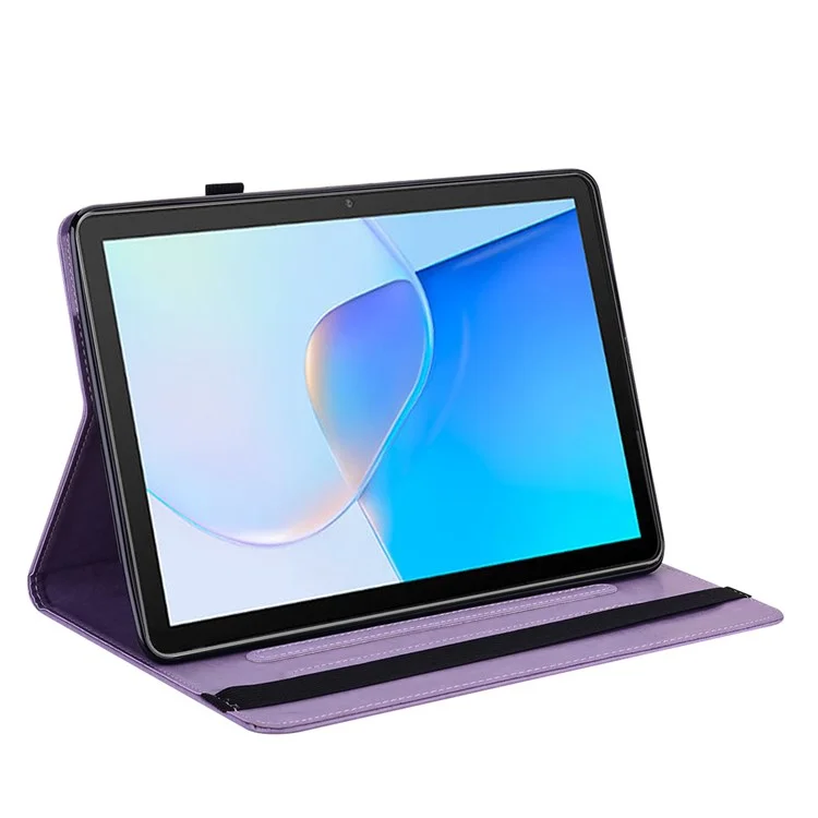 Para Huawei MatePad SE 10.4 polegadas Capa à prova de choque Árvore Cervo Impresso Suporte Capa de Couro com Slots para Cartões - Roxo