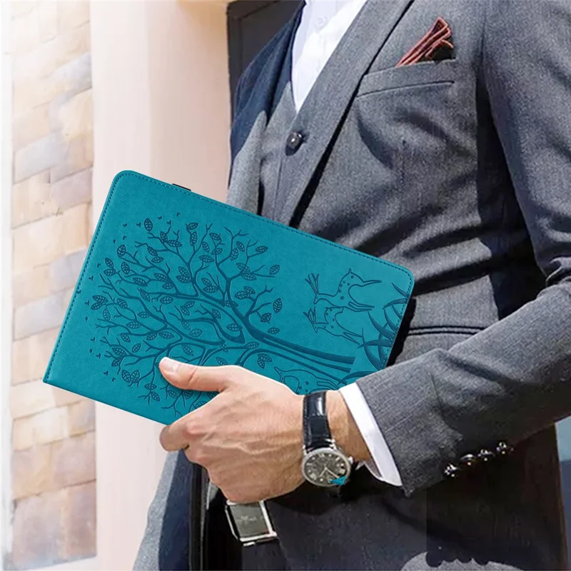 Для Huawei MatePad SE 10.4-дюймовый противоударный чехол с рисунком в виде дерева и оленя, складная кожаная обложка с отделениями для карт - синий